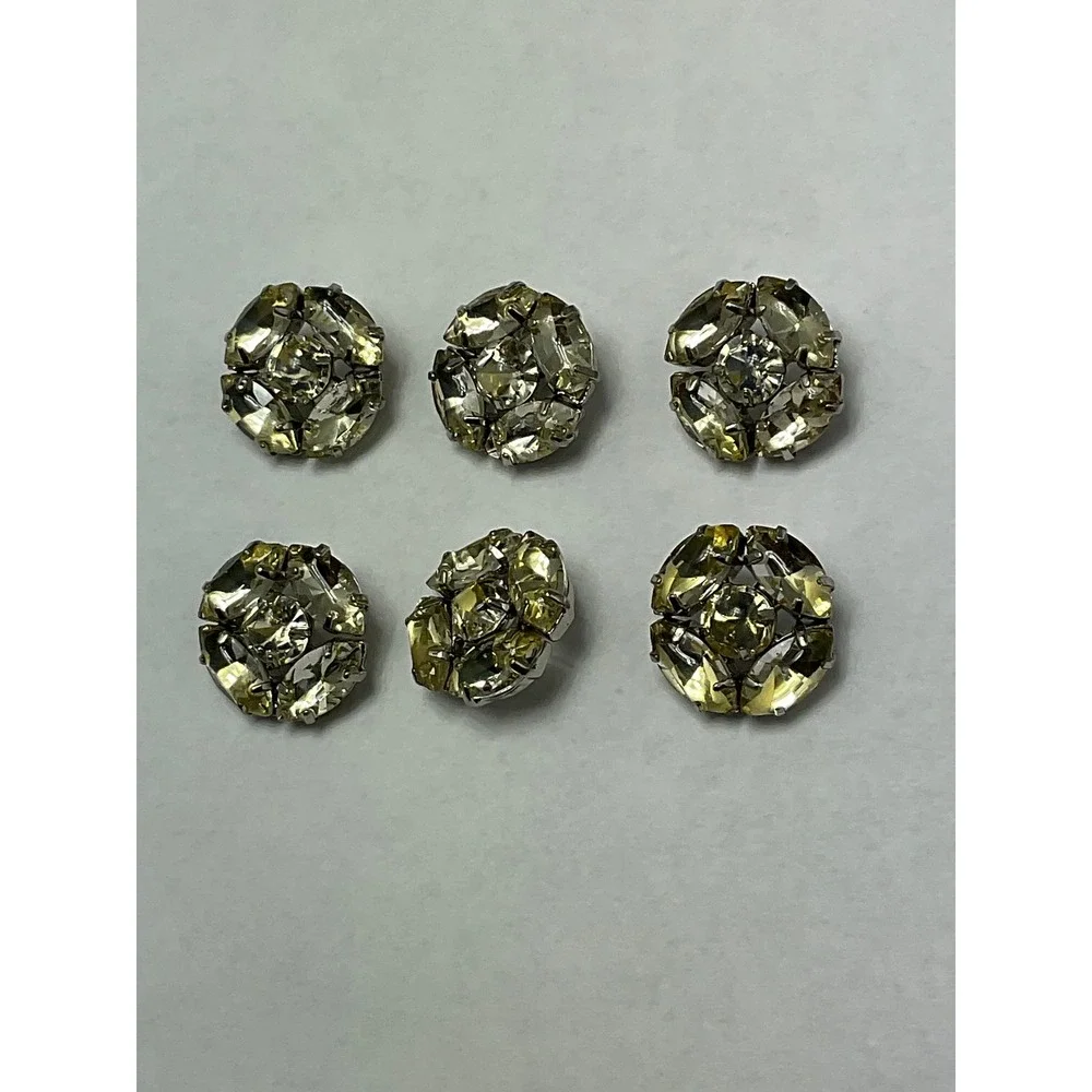 6pc Rhinestone Buttons J Crew OS Champagne Vintage Cluster‎ Round Silver Tone
